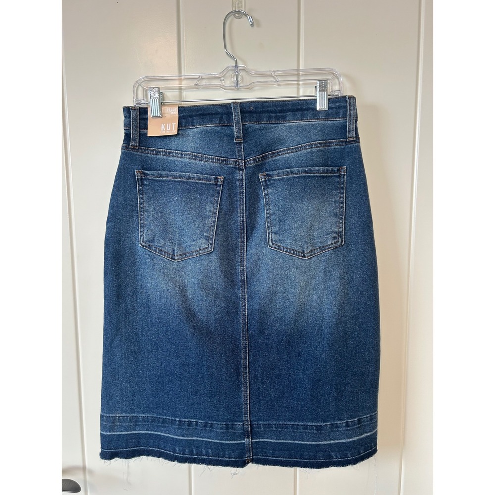 Kut from the Kloth Raw Frayed Hem Modern Western Denim Skirt Size 6 - Picture 2 of 8